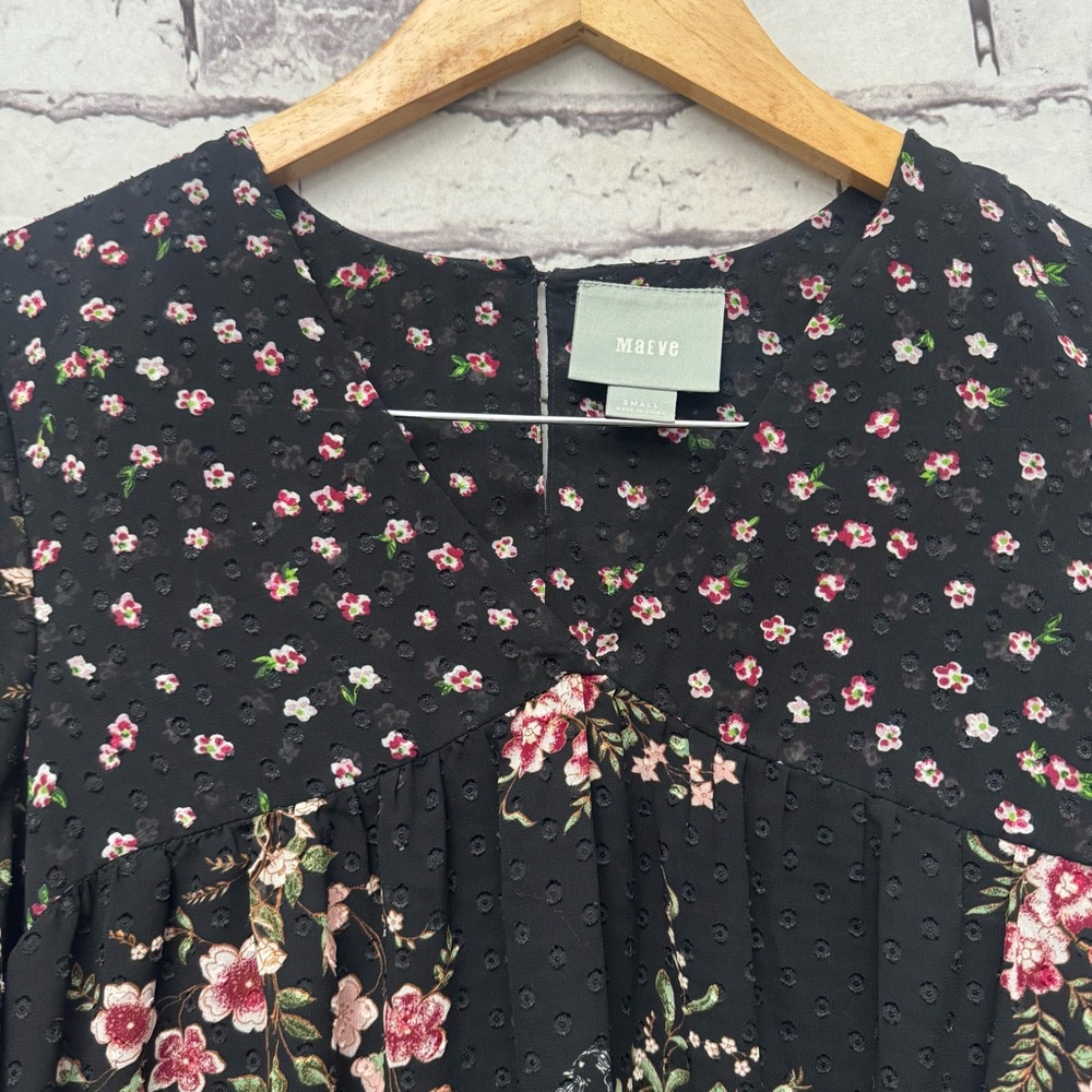 Anthropologie Mauve Steffy Bell-Sleeve Blouse in Black Size Small - Picture 5 of 10